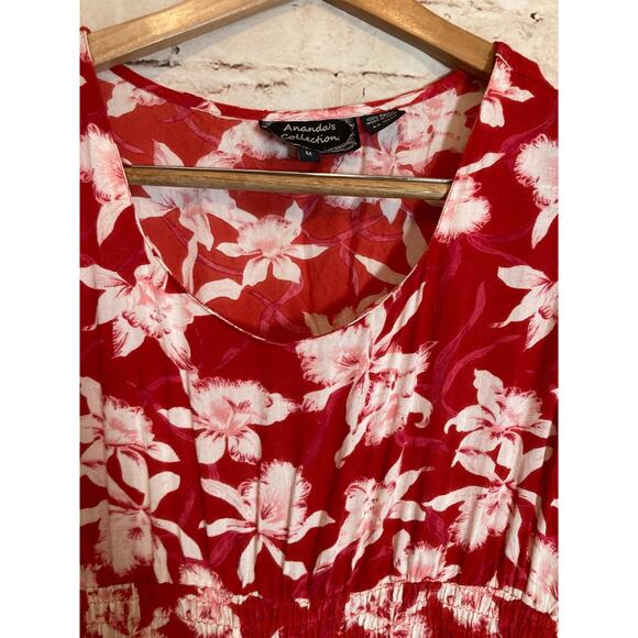 Amanda's Collection Babydoll Dress Womens Medium Red Tropical Floral Cottage - Picture 5 of 13